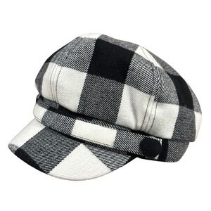 VTG Y2K Black White Buffalo Plaid Newsboy Hat Cap Baker Boy Cap Women 2000s
